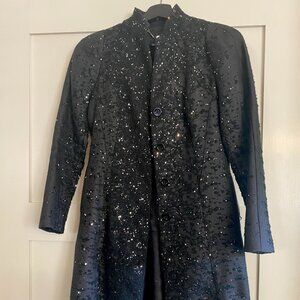 Sparkly Sequined Black Topper Coat | White House Black Market XXS Petite